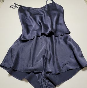 Vintage Victoria's Secret 100% Silk Blue Sleepwear Set of Cami and Shorts Size L
